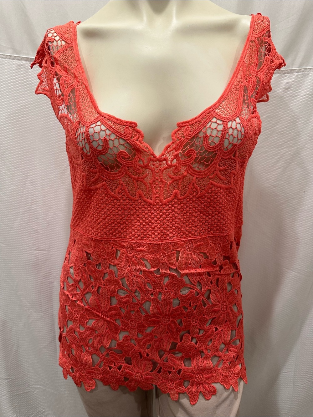 Coral Crochet Lace V-Neck Chemise